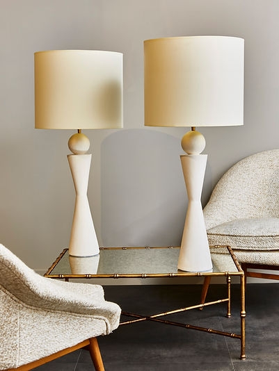 Minimalist White Plaster Table Lamp Set with Sculptural Hourglass Form