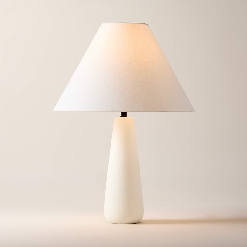 Minimalist White Spherical Cement Table Lamp with Drum Shade