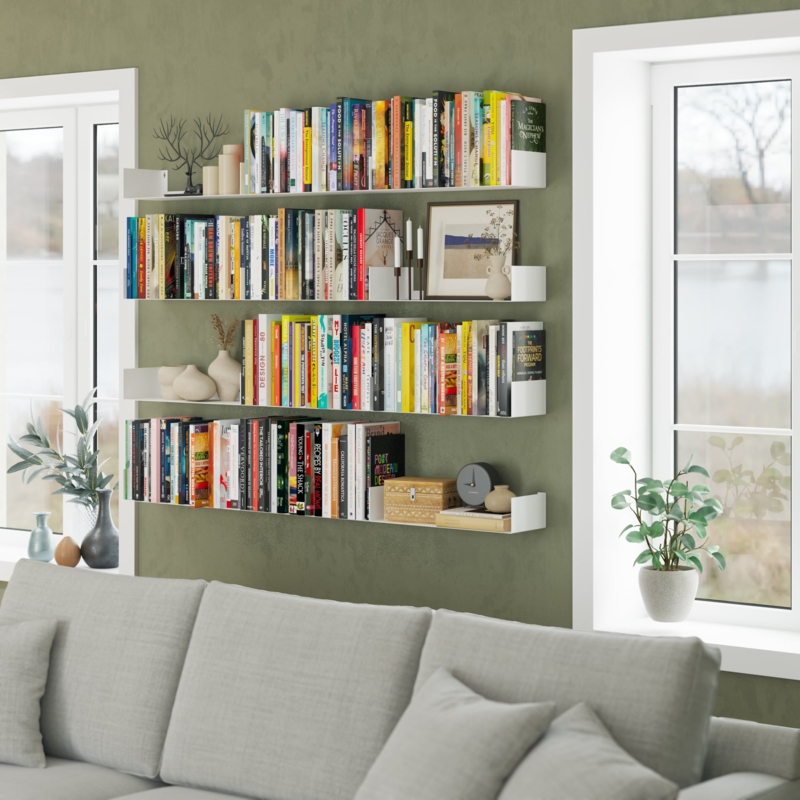 Minimalist White U-Shaped Metal Floating Wall Shelves Set