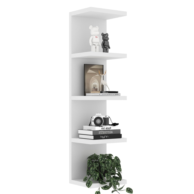 Minimalist White Vertical Floating Shelf with Open Back Zigzag