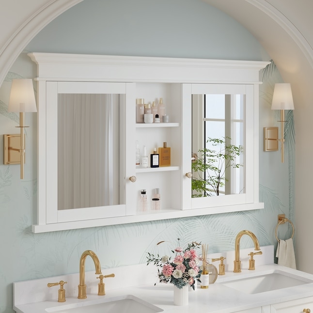 Mirrored Medicine Cabinet Triple Door White Frame Large Scale Modern