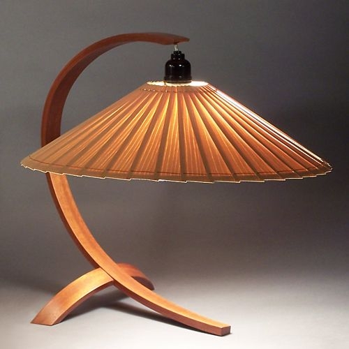 Mission Style Table Lamp, Mahogany Wood Tone, Geometric Art Shade