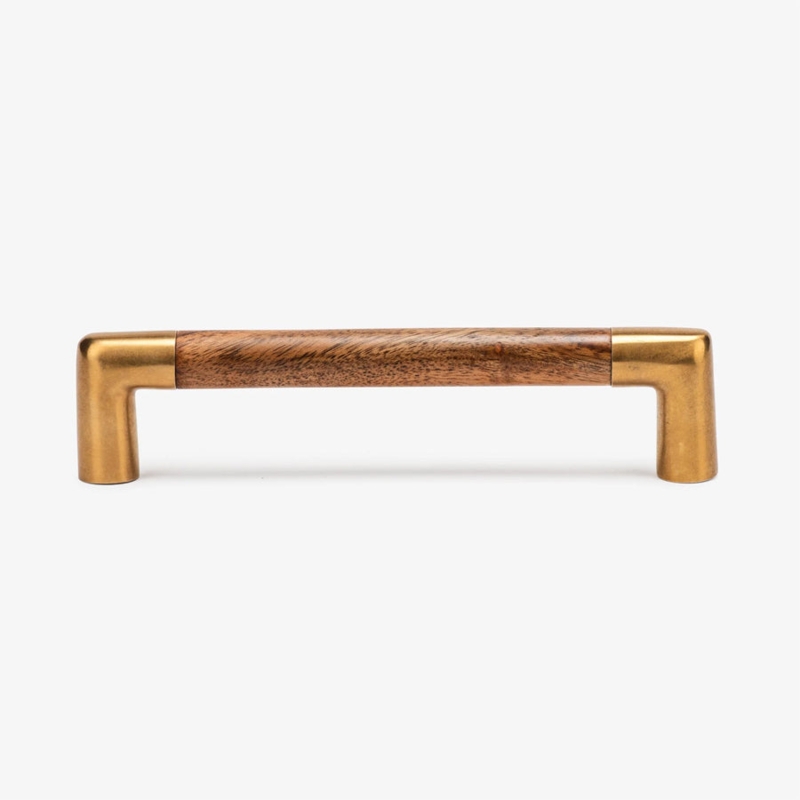 Mixed Material Cabinet Pull Acacia Wood & Burnished Brass