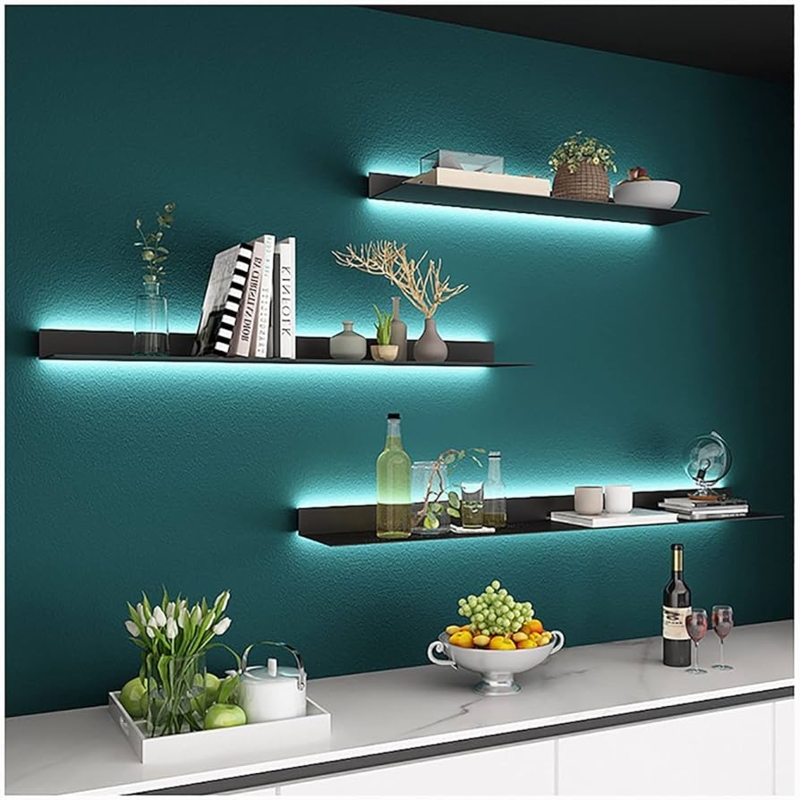 Modern Bar Floating Shelf with Integrated LED Lighting & Matte Finish