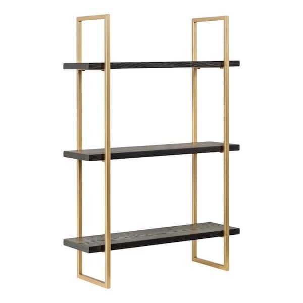 Modern Black Wall Shelf with Geometric Gold Brackets