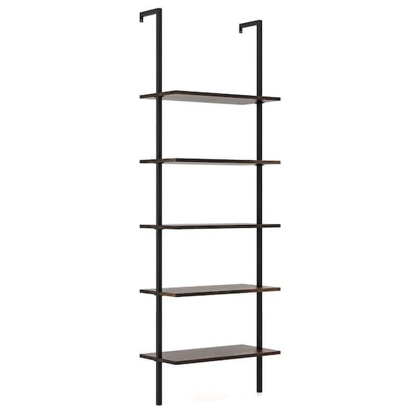 Modern Brown Ladder Shelf with Five Rectangular Open Tiers