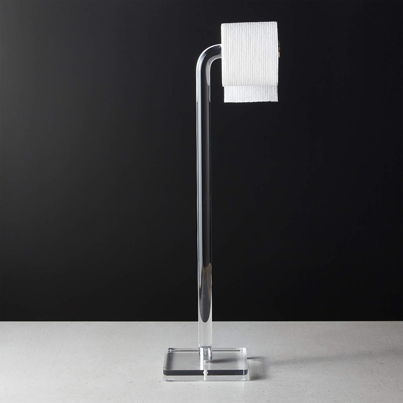 Modern Clear Acrylic and Polished Nickel Freestanding Holder