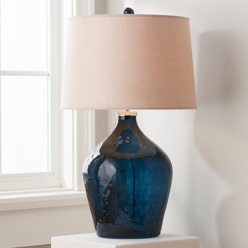 Modern Coastal Lamp: Pitted Translucent Glass Tapered Base