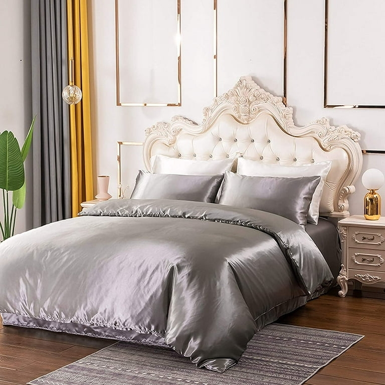 Modern Duvet Cover Set, Grey Abstract Marble With Mustard Yellow Accents.
