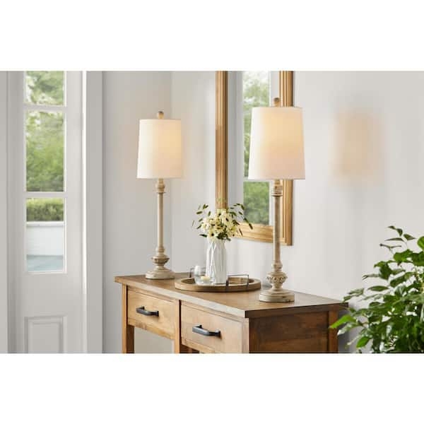 Modern Farmhouse Buffet Lamps, Distressed Grey Finish, Turned Base