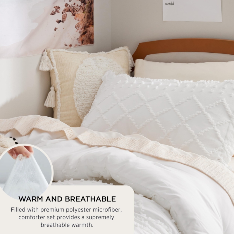 Modern Farmhouse Comforter Set Neutral Bedroom With Tufted Comforter