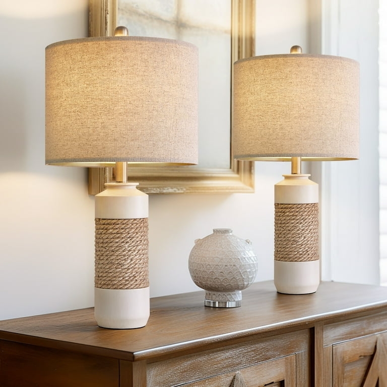 Modern Farmhouse Lighting Set, Rattan Textured Base.