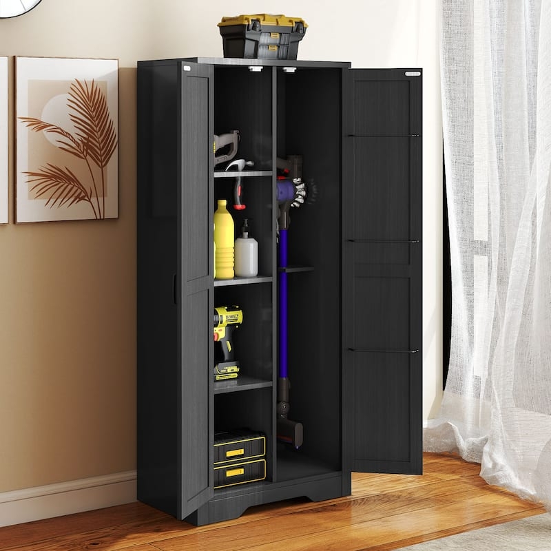 Modern Farmhouse Utility Cabinet with Split Interior and Broom Storage