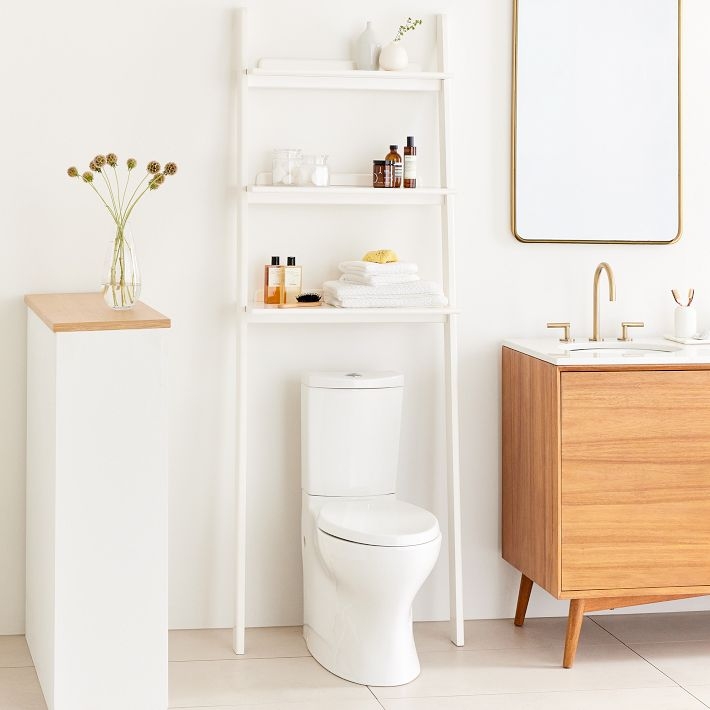 Modern Leaning Over-The-Toilet Shelving with Top Cubby Compartment