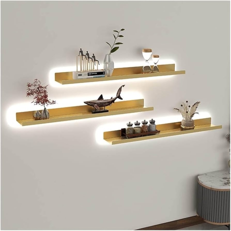 Modern Matte Black LED Backlit Floating Shelves Set