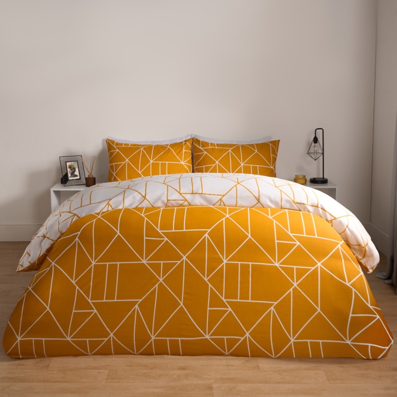Modern Ochre Geometric Bedding Reversible Triangle Print Duvet Cover