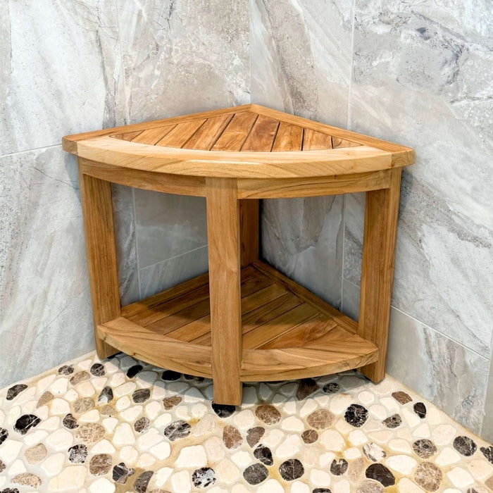 Modern Organic Shower Bench: Slatted Triangular Corner Seat