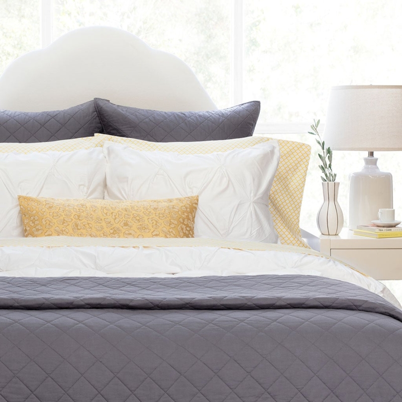 Modern Quilt with Diamond Quilted Texture and Yellow Cloud Pattern