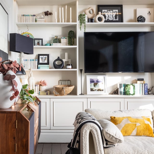 Modern Slatted TV Feature Wall: Charcoal Entertainment Center