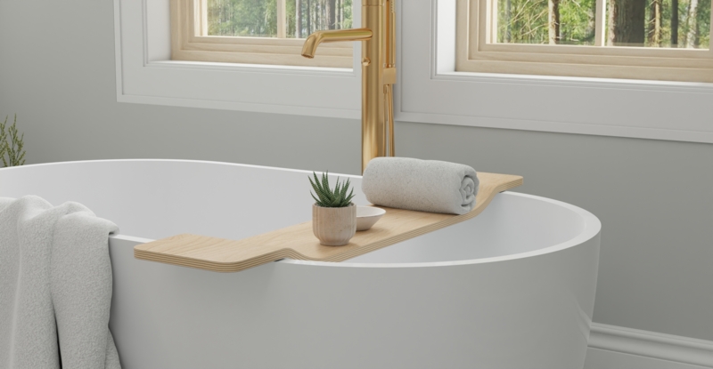 Modern Spa Natural Wood Bathtub Caddy with Minimalist Design