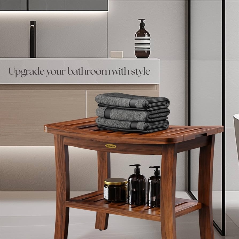 Modern Spa Shower Bench with Straight Legs and Slatted Drainage