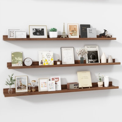 Modern Staggered Floating Shelves Set Medium Wood Tone