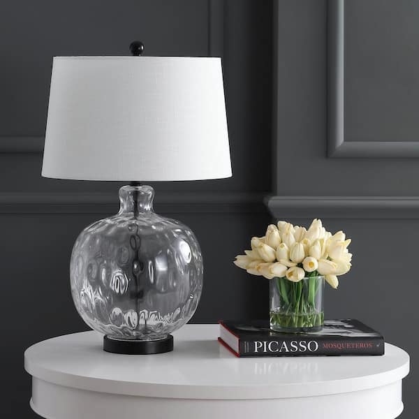 Modern Table Lamp featuring Transparent Base and Black Stem