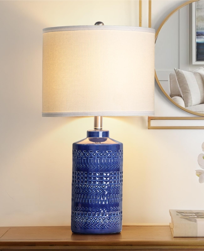 Modern Table Lamp: Large 24.5" Navy Ceramic Base