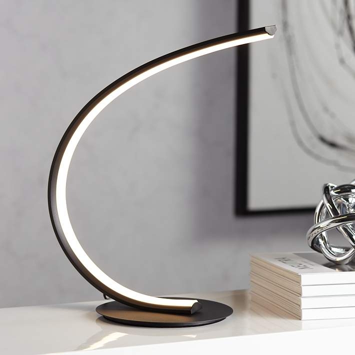 Modern Table Lamp, Polished Chrome Double Helix, Integrated LED