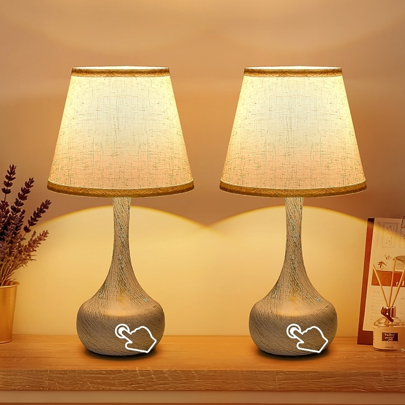 Modern Table Lamp Set with White Faceted Geometric Ceramic Base