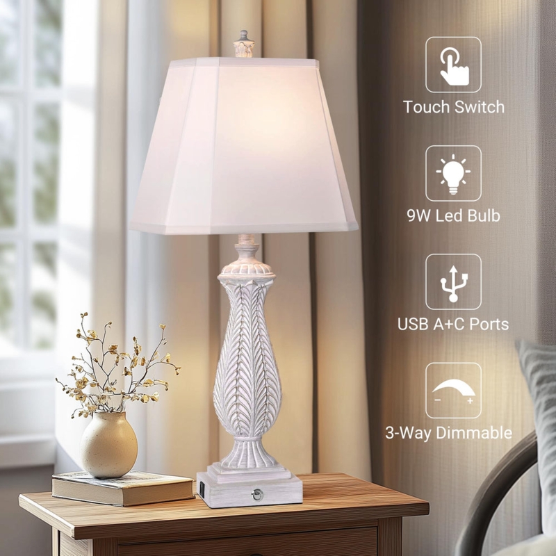 Modern Table Lamp with Gold Metal Base and Charcoal Drum Shade