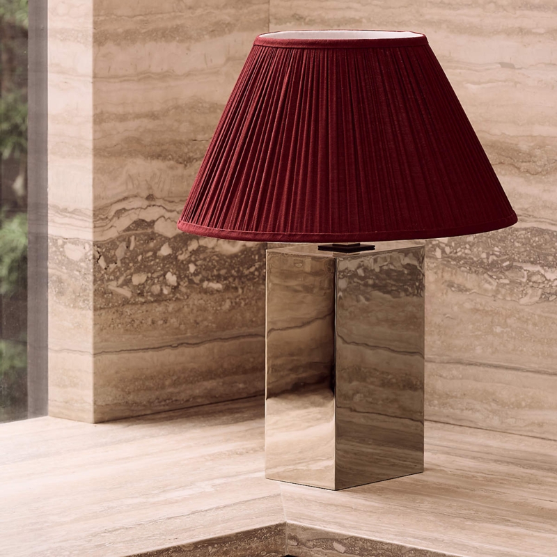Modern Table Lamp with Polished Nickel Finish and Pleated Shade