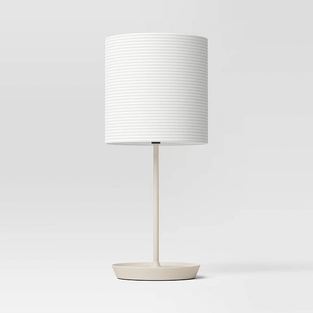 Modern Table Lamp with USB Port Matte Black Stick Base Tan Shade