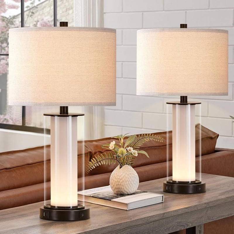 Modern Table Lamps with Frosted Night Light Base and USB Charging.