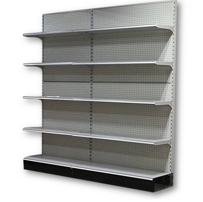 Modular Retail Shelving Unit with Pegboard Back in Off-White Finish