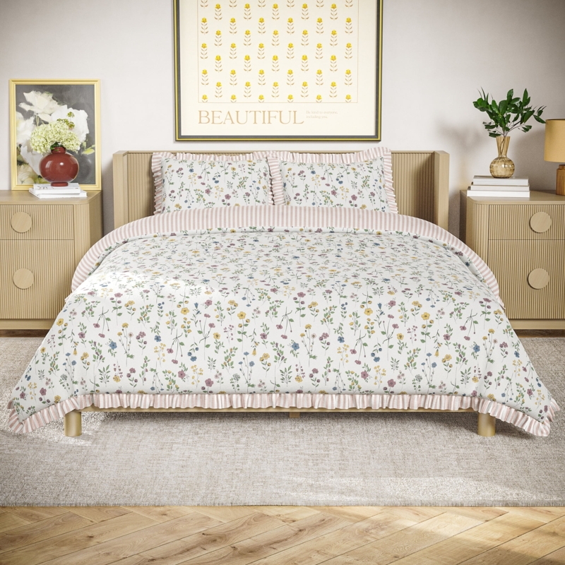 Monochrome Botanical Line Art Comforter Set for Minimalist Floral Decor