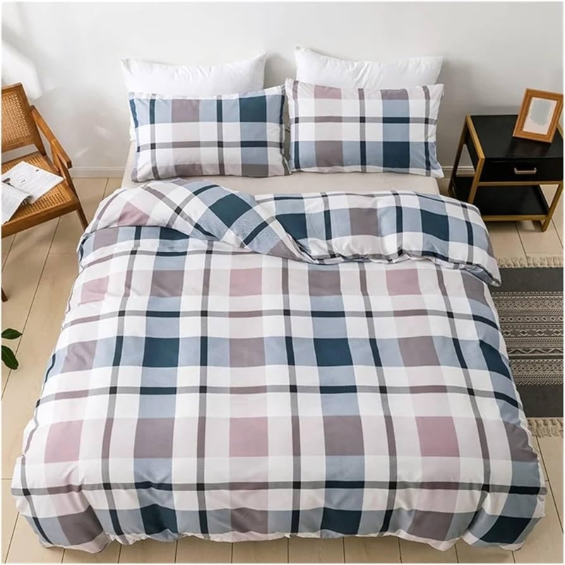 Monochrome Duvet Cover Set Windowpane Plaid Modern Scandinavian