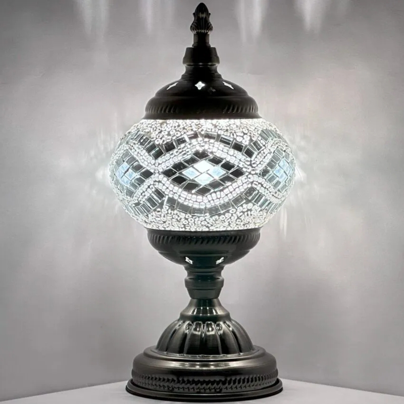 Mosaic Table Lamp Handmade Silver Glass Wave Pattern Bronze