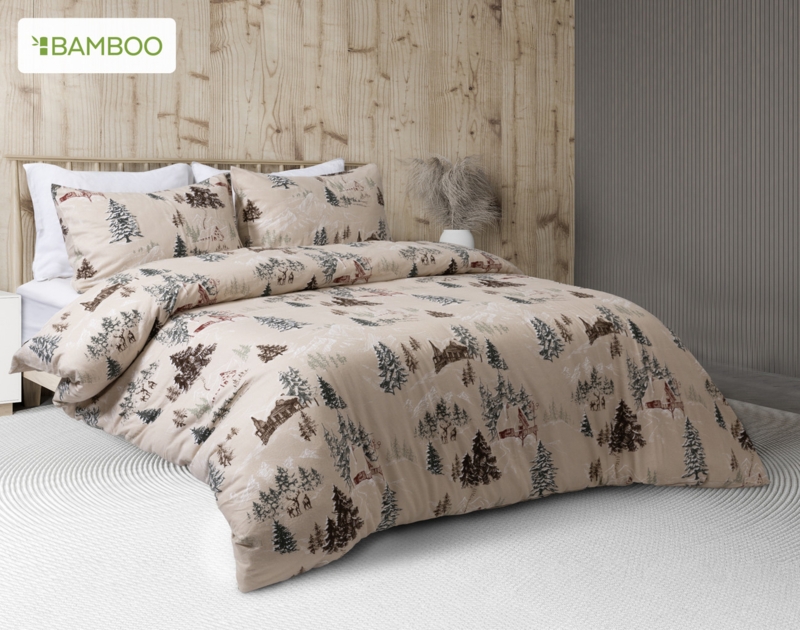 Mountain Hut Botanical Flannel Duvet Set, Bamboo Cotton