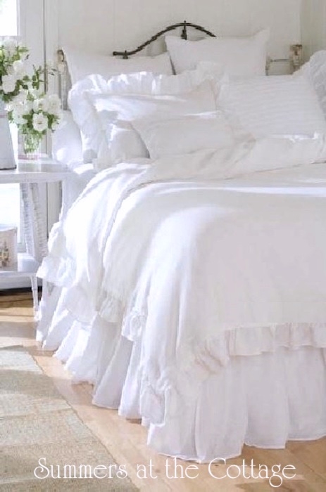 Multi-Layered Ruffle Duvet Cover Set Crisp White Shabby Chic Style