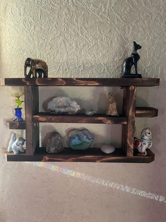 Multi Level Wall Shelf Torch Burned Wood Rustic Display