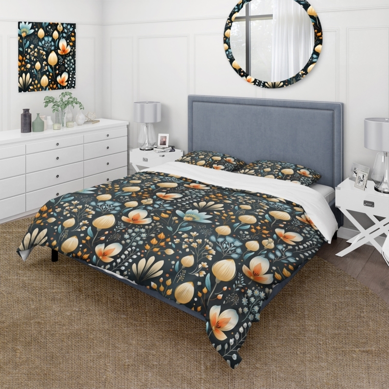 Multicolored Duvet Cover Set, Botanical Collage Print, Scandinavian Style