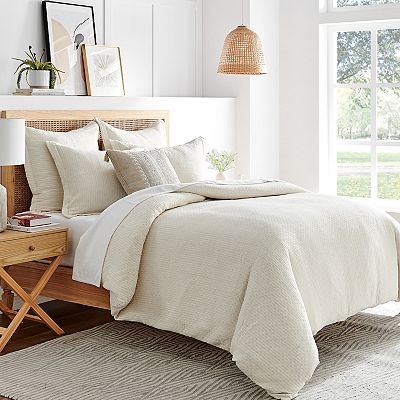 Muslin Crinkled Duvet Cover Set Taupe Woven Fabric Cozy Boho Style