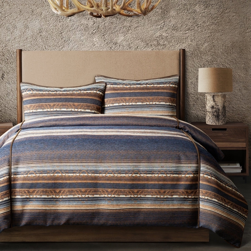 Muted Blue Duvet Cover Set with Raised Chenille Geometric Texture