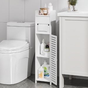Narrow Bathroom Cabinet with Integrated Toilet Paper Holder