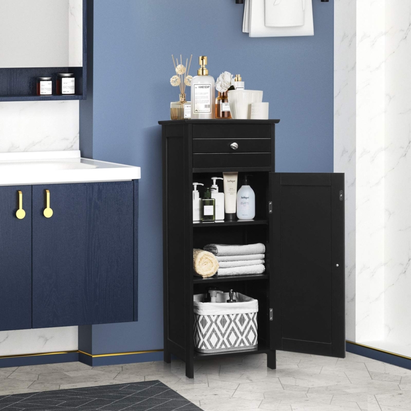 Narrow Freestanding Cabinet with Open Shelving and Lower Door