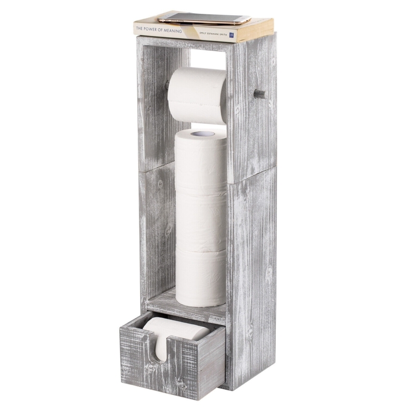 Narrow White Freestanding Organizer with Tissue Slot and Drawer