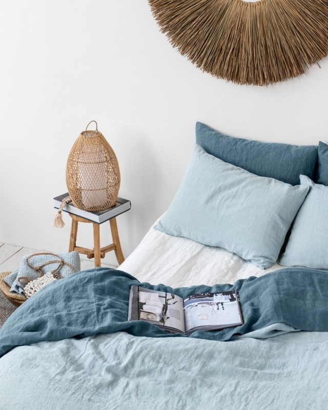 Natural Linen Duvet Cover Set with Button Closure, Scandinavian Style.