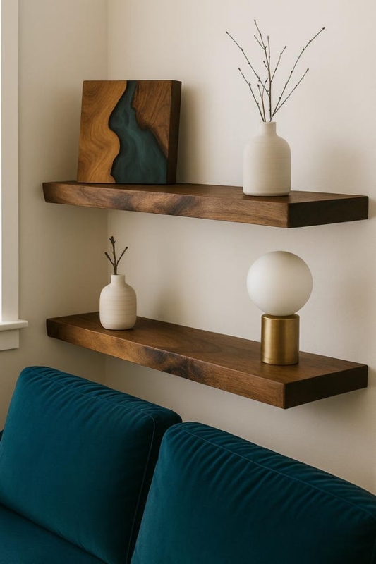 Natural Wood Live Edge Floating Shelves for Wall Plant Display