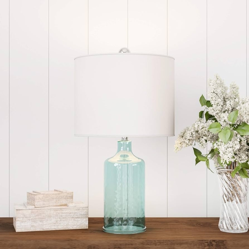 Nautical Table Lamp: Blue Tinted Glass Open Base